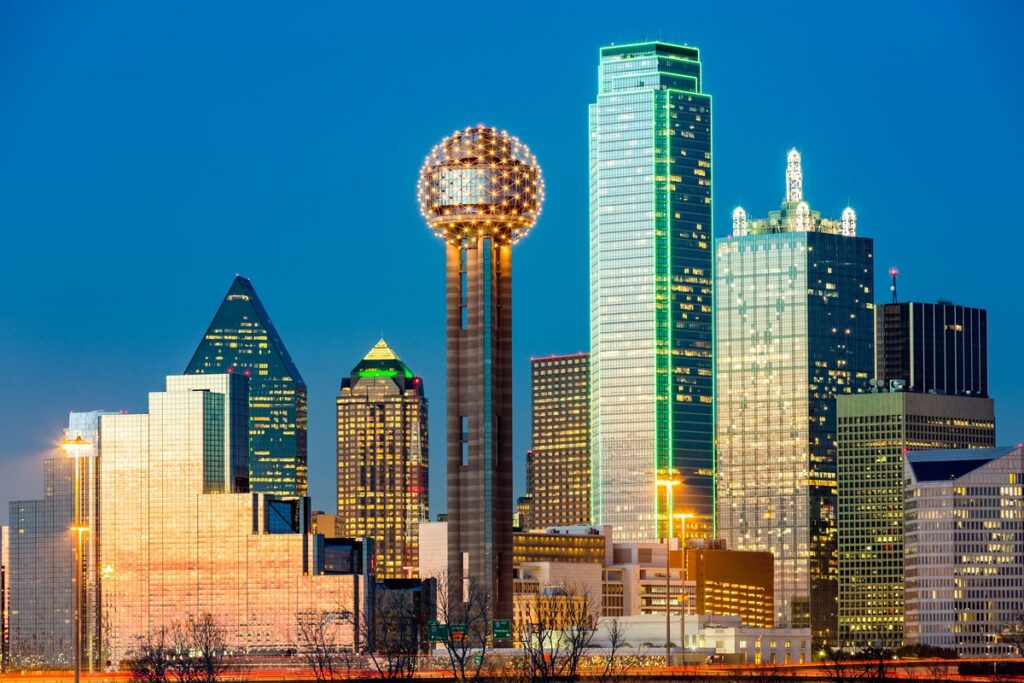 The Dallas skyline at dusk